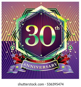 30 years anniversary logo celebration with ring and ribbon. Symbol and template for greeting card