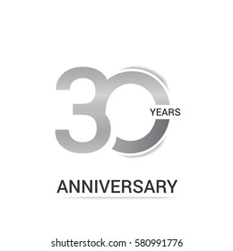 30 Years Anniversary  Logo Celebration, Silver Flat Design