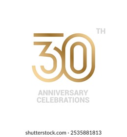 30 years anniversary logo design on white background for celebration event. 30th celebration emblem.