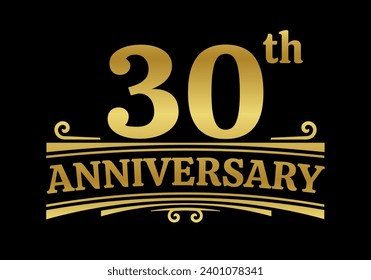 30 years anniversary logo, icon or badge. 30th birthday, jubilee celebration, wedding, invitation card design element. Vector illustration.