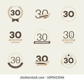 30 years anniversary logo set. 30th anniversary icons. Vector illustration.