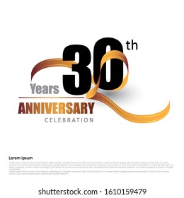 30 years anniversary logo template with ribbon. Poster template for Celebrating 30th event. Design for banner, magazine, brochure, web, invitation or greeting card. Vector illustration