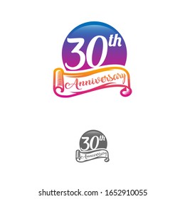 Plantilla de logo para conmemoración de 30 años aislada con sello blanco, negro y blanco para conmemorar el 30 aniversario con cinta adhesiva
