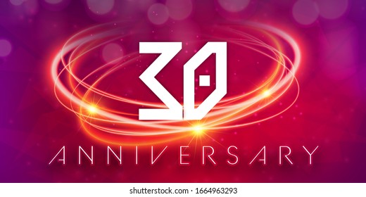 30 years anniversary logo template on purple Abstract futuristic space background. 30th modern technology design celebrating numbers with Hi-tech network digital technology concept design elements.