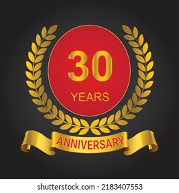 30 years anniversary logo template. gold numbers with golden ribbon.