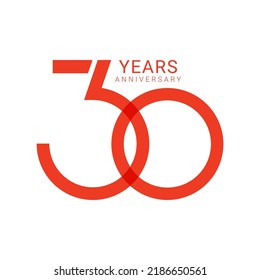 30, 30 Years Anniversary Logo, Vector Template Design element for birthday, invitation, wedding, jubilee and greeting card illustration.