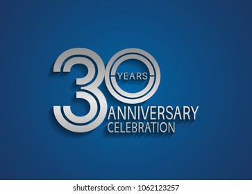 30 years anniversary logotype with multiple line silver color isolated on blue background for celebration event