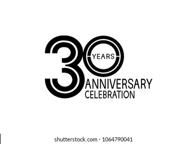 30 years anniversary logotype with multiple line black color isolated on white background for celebration event