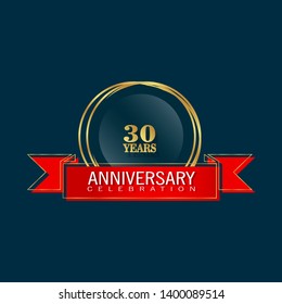 30 years anniversary - modern design celebrating. 30 years anniversary celebration simple logo. ribbon,balloon, gold emblem