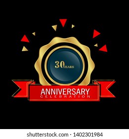 30 years anniversary - modern design celebrating. 30 years anniversary celebration simple logo. ribbon,balloon, gold emblem -