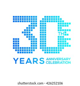 30 years anniversary with a pixels digital,technology logo