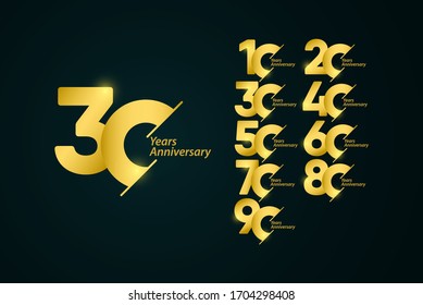 30 Years Anniversary Set Celebrations Gold Yellow Elegant Vector Template Design Illustration