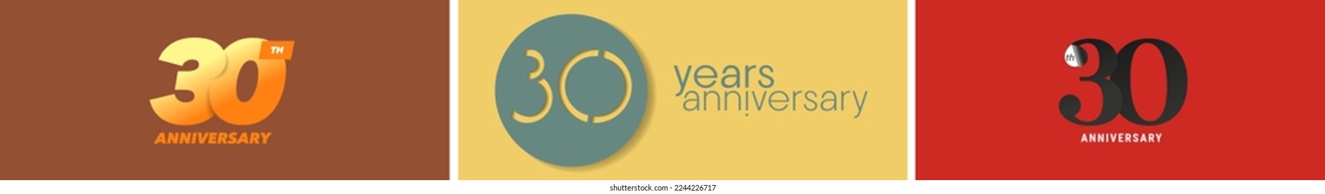 30 years anniversary set of  vector graphic icons, logos. Design elements with golden number on background for 30th anniversary