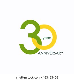 30 years anniversary, signs, symbols, which is yellow and green with flat design style