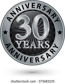 30 years anniversary silver label, vector illustration 