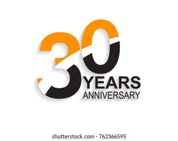 30 years anniversary simple design with white slash in orange and black number for celebration event