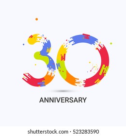 30 Years Anniversary, Splash Colored Logo Celebration Isolated on White Background