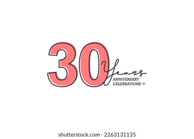 30 years anniversary. Anniversary template design concept with peach color and black line, design for event, invitation card, greeting card, banner, poster, flyer, book cover and print. Vector Eps10