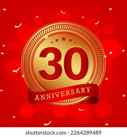 30 years anniversary. Anniversary template design concept with gold and red colors , design for event, invitation card, greeting card, banner, poster, flyer, book cover and print. Vector Eps10