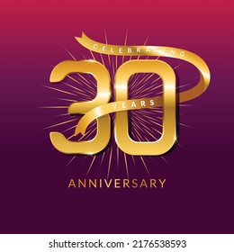 Banner vectorial de 30 años plantilla.banner de celebración de cumpleaños con números dorados y confeti.