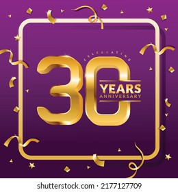 30 years anniversary vector banner template.birthday celebration banner with Golden numbers and confetti.