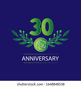 30 Years anniversary. Vector design greeting card with decorative floral for celebration