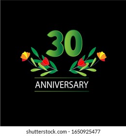 30 Years anniversary. Vector design greeting card with decorative floral for celebration