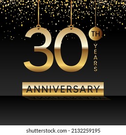 30 years anniversary, vector design for anniversary celebration with gold color on black background, simple and luxury design. logo vector template