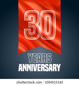 30 years anniversary vector icon,  logo. Design element with red flag for decoration for 30th anniversary 