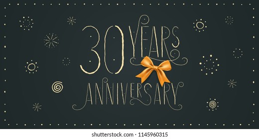 30 years anniversary vector icon, logo, banner. Design element with vintage cute lettering for 30th anniversary card 