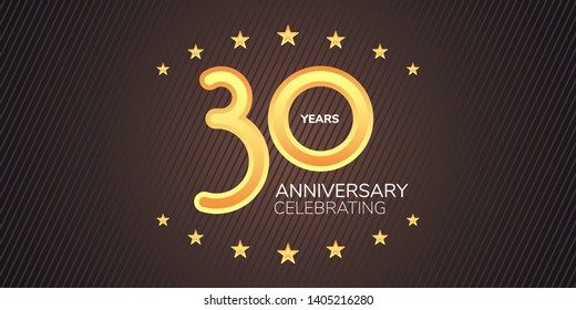 30 years anniversary vector icon,  logo. Graphic design element with golden neon digit for 30th anniversary card 
