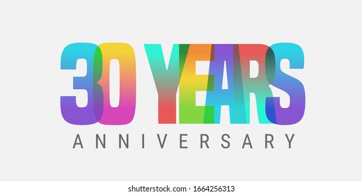 30 years anniversary vector icon, logo. Multicolor design element with modern style sign and number for 30th anniversary