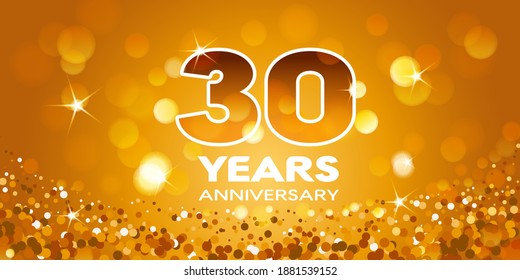 Icono vectorial de 30 años, logotipo. Elemento de diseño gráfico con brillo dorado sobre fondo aislado para el 30º aniversario