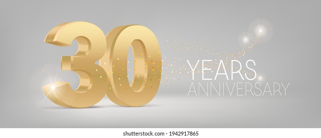 30 years anniversary vector icon, logo. Isolated graphic design with 3D number for 30th anniversary birthday card or symbol