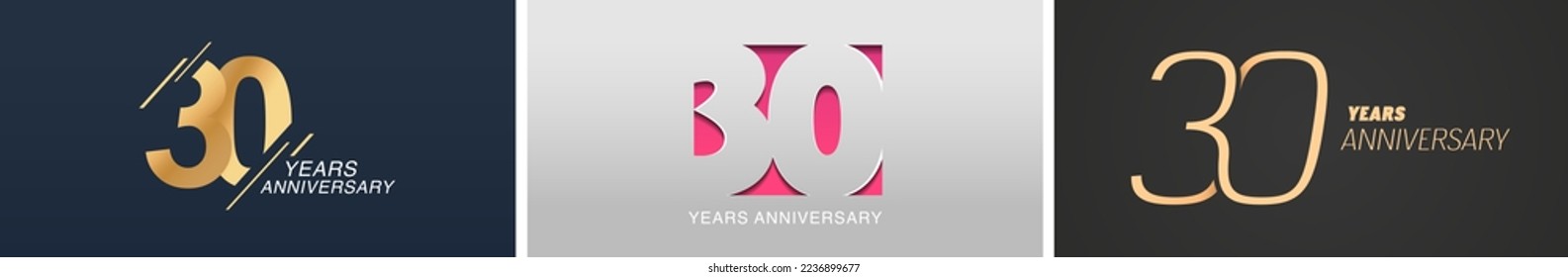 30 years anniversary vector icon, logo. Isolated graphic design set with number for 30th anniversary birthday card or symbol