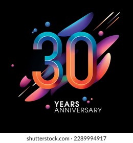 30 years anniversary vector icon, symbol, logo. Graphic background or card with neon number for 30th anniversary birthday celebration