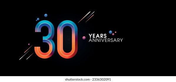 Icono vectorial de 30 años, símbolo, logotipo. Fondo gráfico o tarjeta con número de neón para la celebración del cumpleaños 30