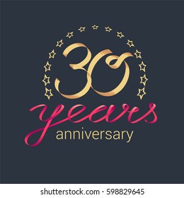 30 years anniversary vector icon,  logo. Graphic design element with golden realistic ribbon curls for decoration for 30th anniversary