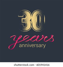30 years anniversary vector icon,  logo. Graphic design element with golden glitter stamp for decoration for 30th anniversary