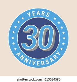 30 years anniversary vector icon,  emblem. Design element with blue color medal as a banner for 30th anniversary
