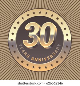 30 years anniversary vector icon, logo. Graphic design element or emblem as a golden medal for 30th anniversary