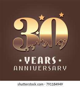 30 years anniversary vector icon,  logo. Graphic design element with  golden metal effect numbers for 30th anniversary decoration 