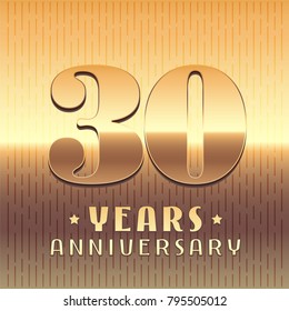 30 years anniversary vector icon,   symbol. Graphic design element or logo with golden metal number for 30th anniversary 