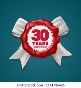 30 years anniversary vector logo, icon. Template design element, symbol with number and red seal for 30th anniversary greeting card 