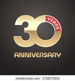 30 years anniversary vector logo, icon. Graphic symbol with golden number for 30th anniversary greeting card