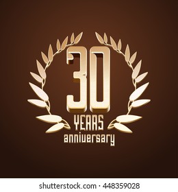 30 years anniversary vector logo. 30th birthday, age classic decoration design element, sign, emblem, symbol with gold branch