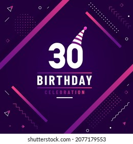 30 Years Birthday Greetings Card, 30th Birthday Celebration Background Free Vector.