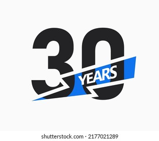 30 years of business, jubilee logo. 30th Anniversary sign. Modern graphic design for company birthday. Isolated vector illustration.