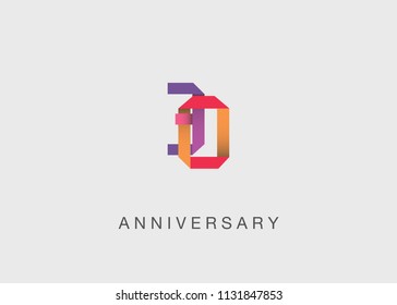 30 Years colorful Anniversary design with overlapping font number, isolated on white background