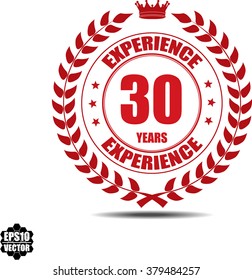 30 years experience Label, Sticker or Icon Isolated on White Background.vector illustration